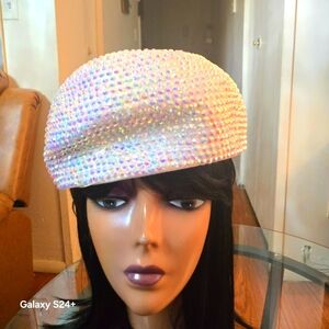 Elegant White Rhinestone Beret